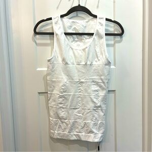 ODOLAND Men's Body Shaper Slimming Tummy Vest Compression Shirt Tank White Large